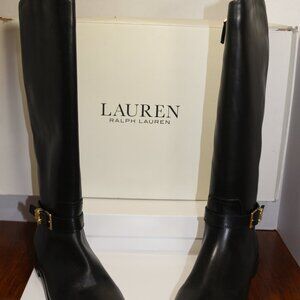 Women’s Lauren Ralph Lauren Brooke II Black Burnished Leather Tall Boots